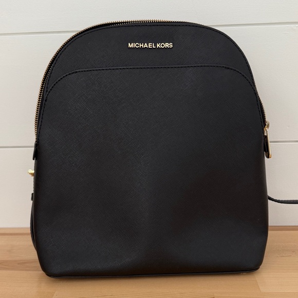 Michael Kors Black Leather Backpack Sleek Minimalist Design - Picture 1 of 10